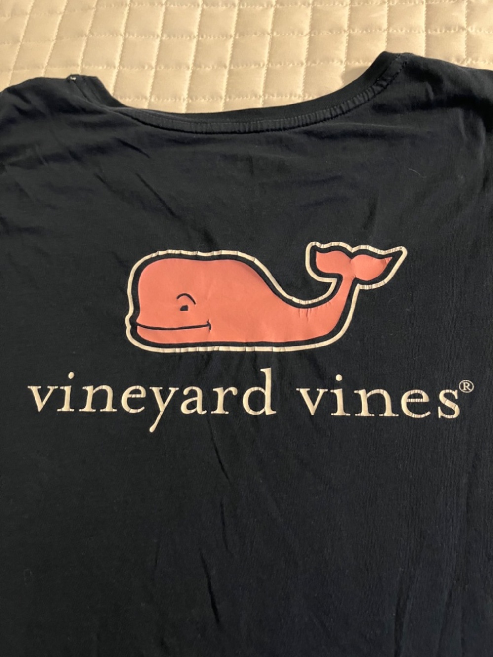 Vintage Vineyard Vines Classic Long Sleeve Tee - Washed Navy with Pink Whale